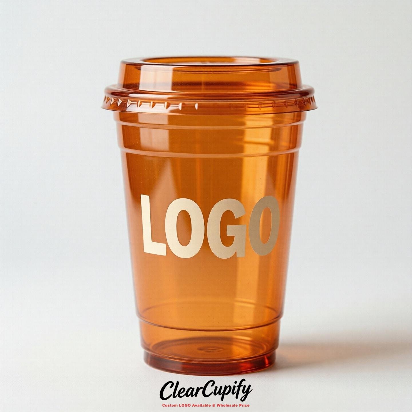 Orange Clear Plastic Cups with Custom Logo 12oz / 16oz / 20oz / 24oz / 32oz