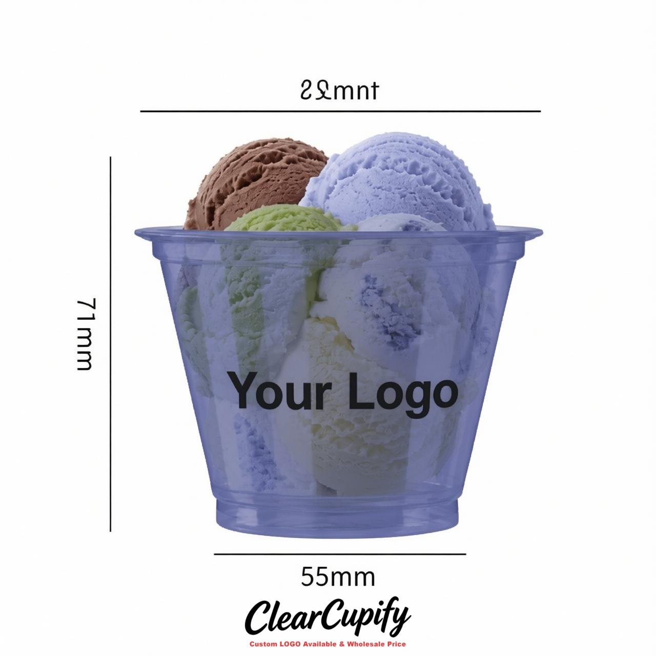 Periwinkle Clear Plastic Ice Cream Cups Wholesale with Custom Logo