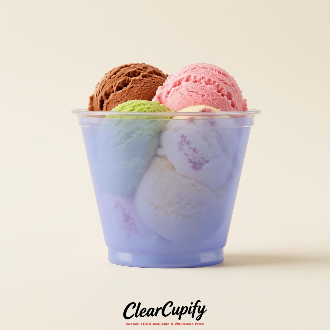 Periwinkle Clear Plastic Ice Cream Cups Wholesale with Custom Logo
