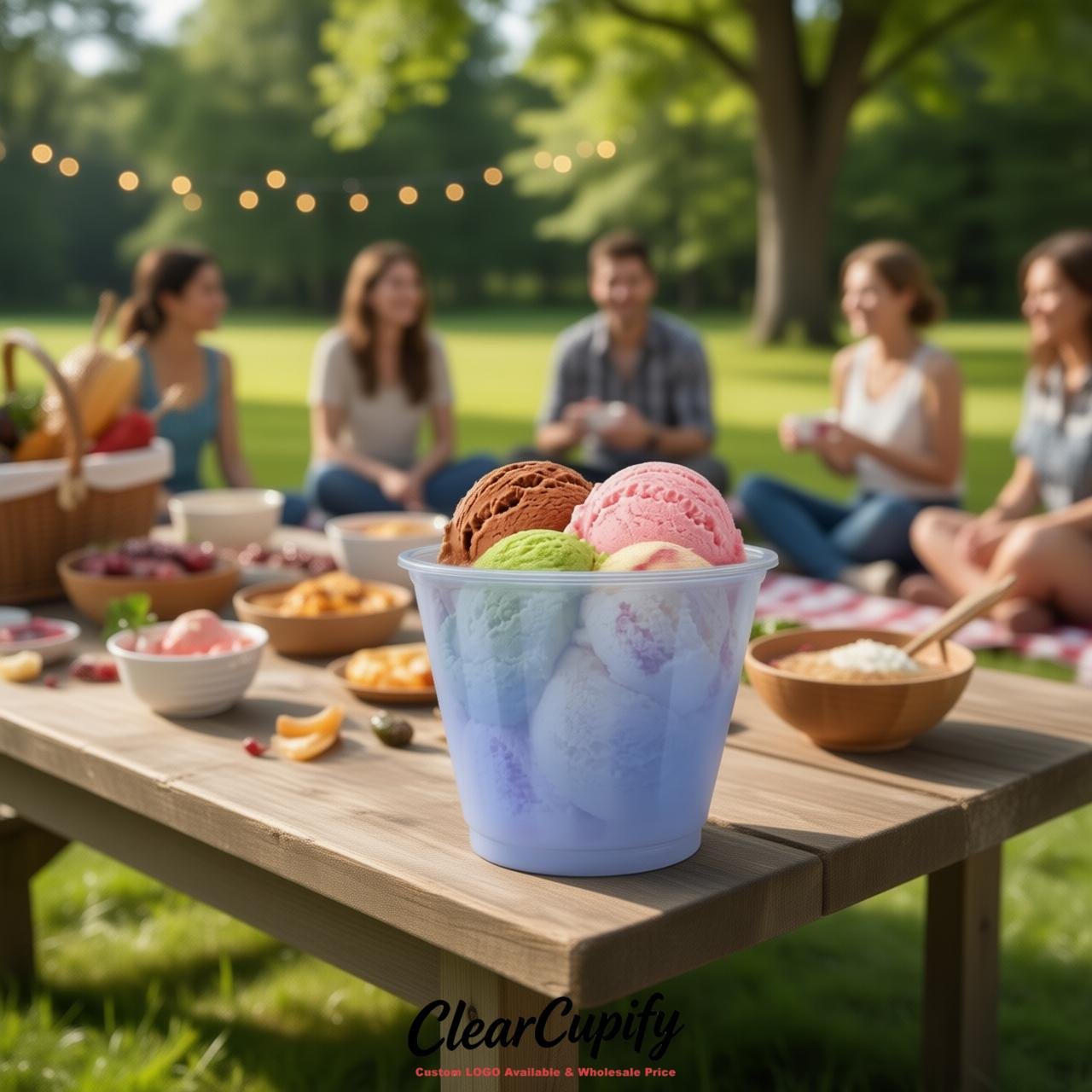 Periwinkle Clear Plastic Ice Cream Cups Wholesale with Custom Logo