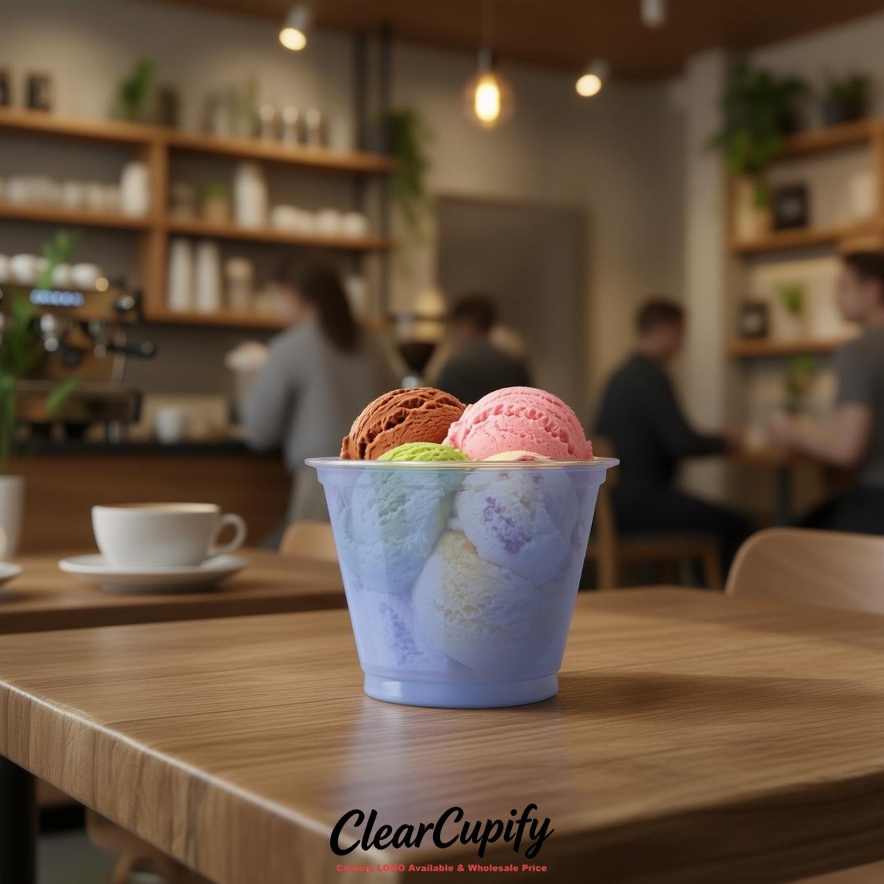 Periwinkle Clear Plastic Ice Cream Cups Wholesale with Custom Logo