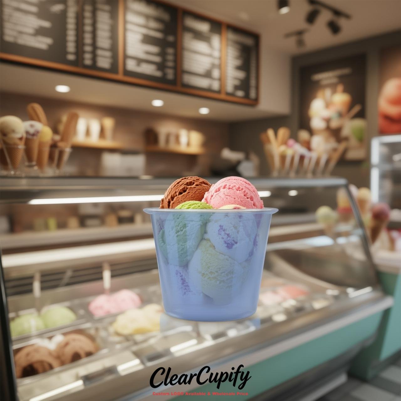Periwinkle Clear Plastic Ice Cream Cups Wholesale with Custom Logo