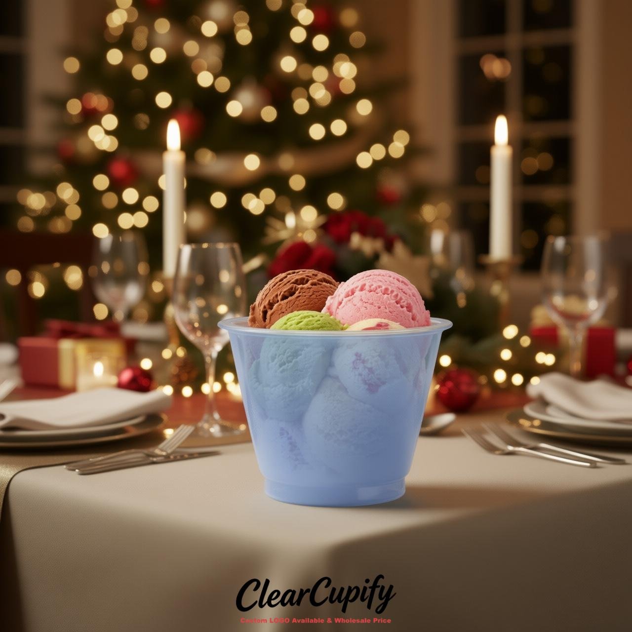 Periwinkle Clear Plastic Ice Cream Cups Wholesale with Custom Logo