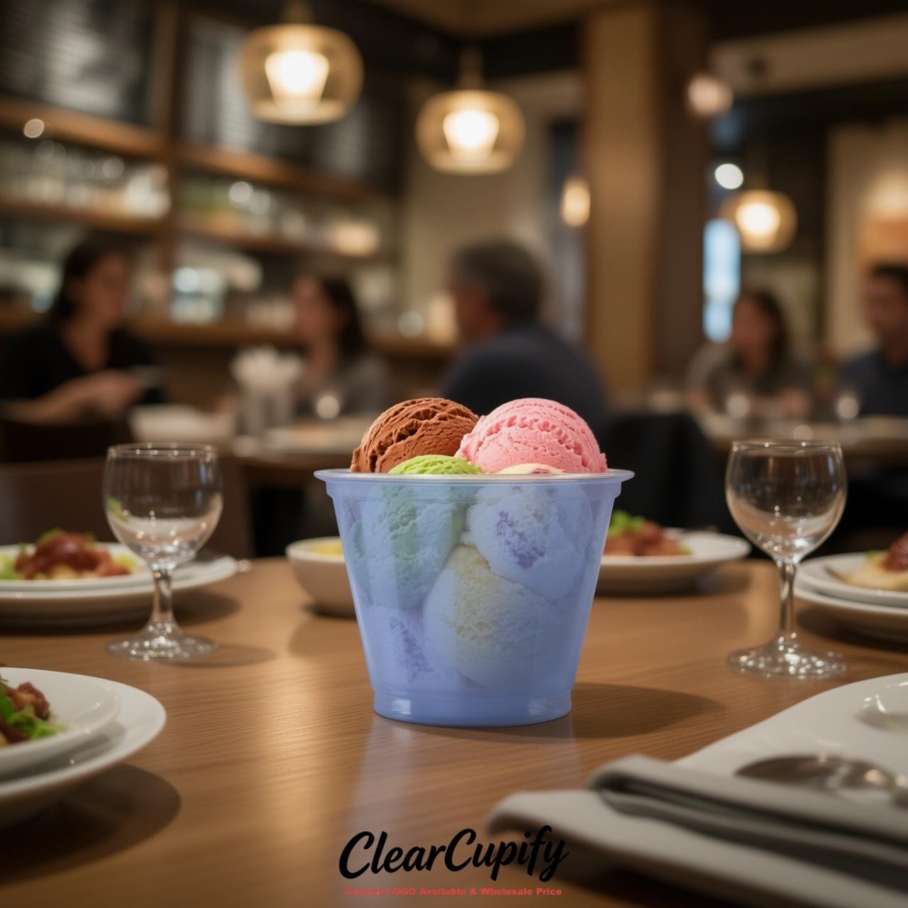 Periwinkle Clear Plastic Ice Cream Cups Wholesale with Custom Logo