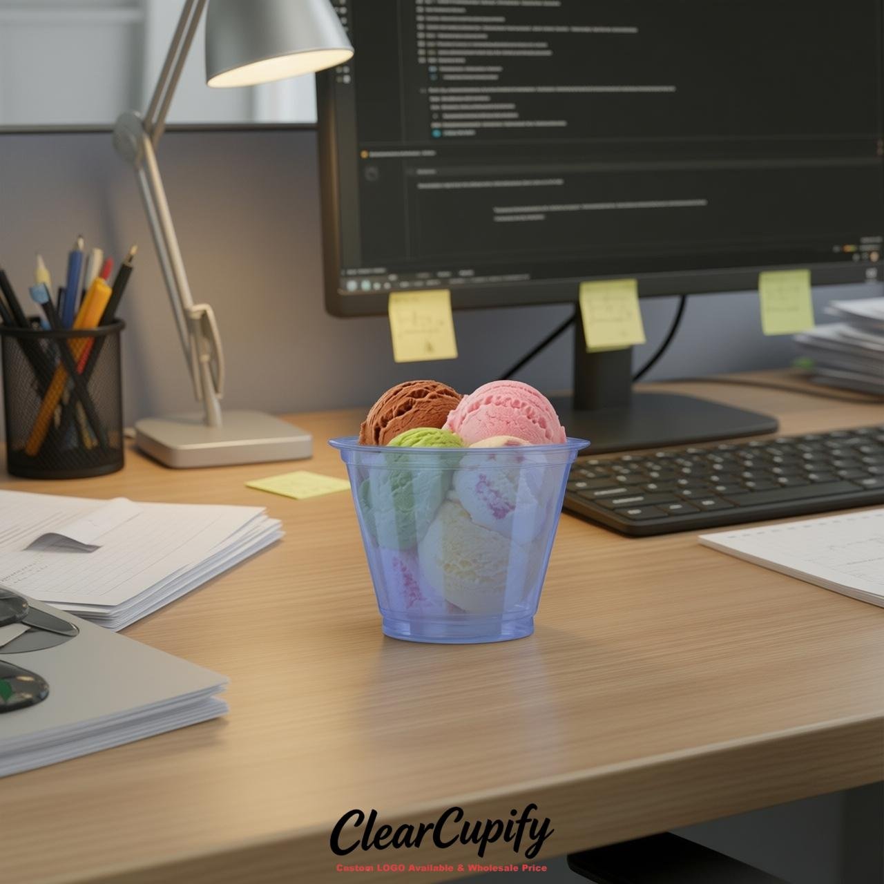 Periwinkle Clear Plastic Ice Cream Cups Wholesale with Custom Logo