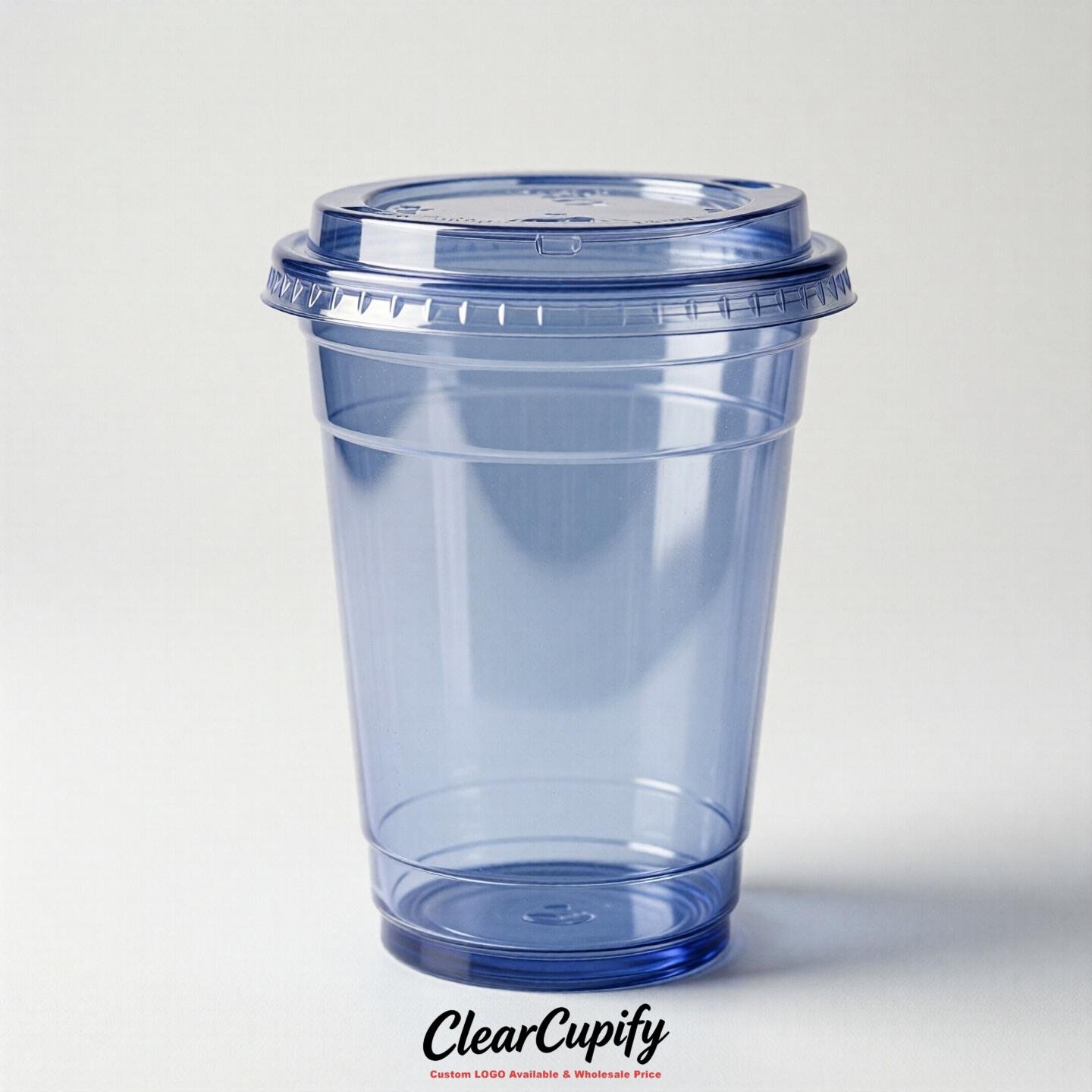 Blank Translucent Periwinkle Clear Plastic Cups with Lids - Choice of PET/PP/PLA