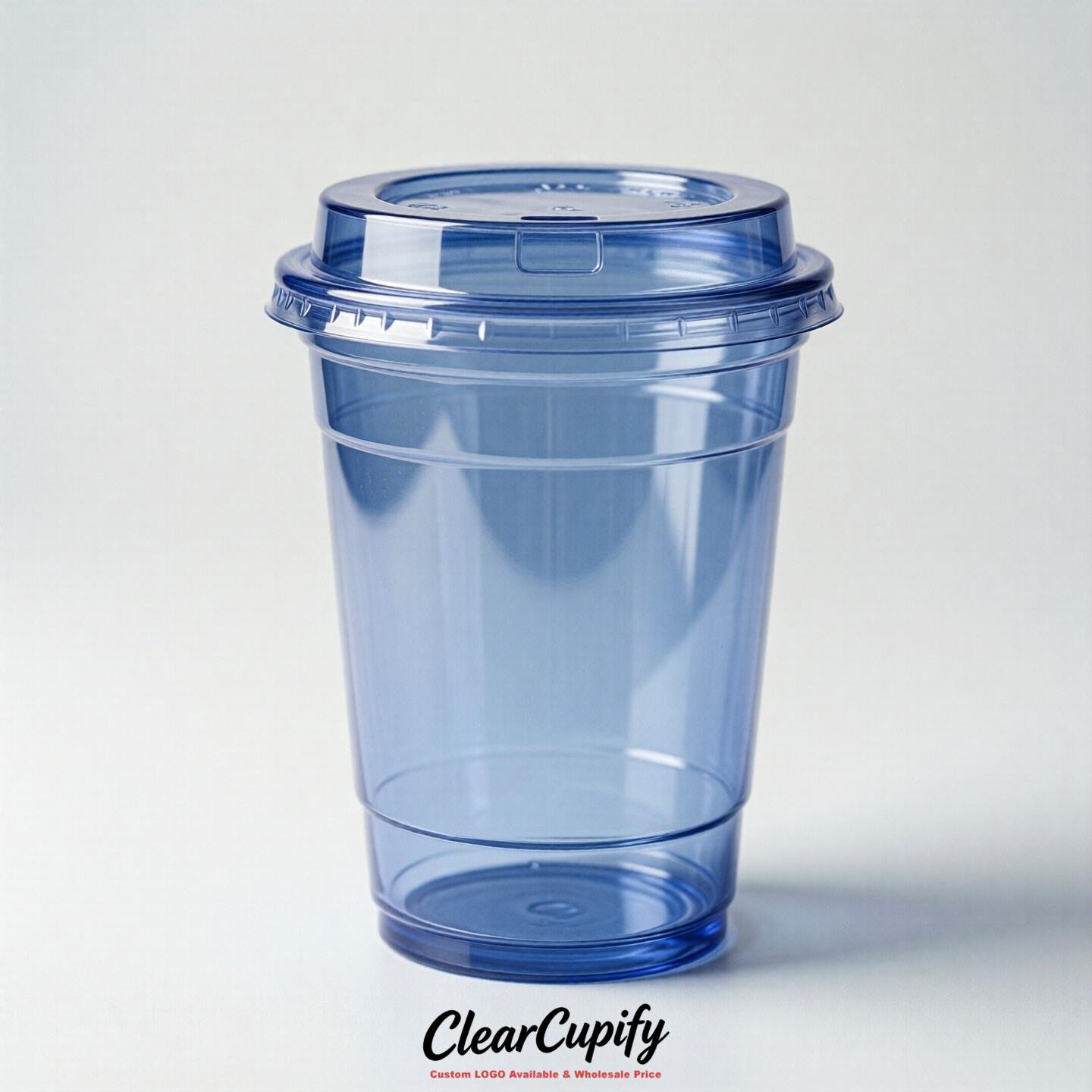 Blank Translucent Periwinkle Clear Plastic Cups with Lids - Choice of PET/PP/PLA