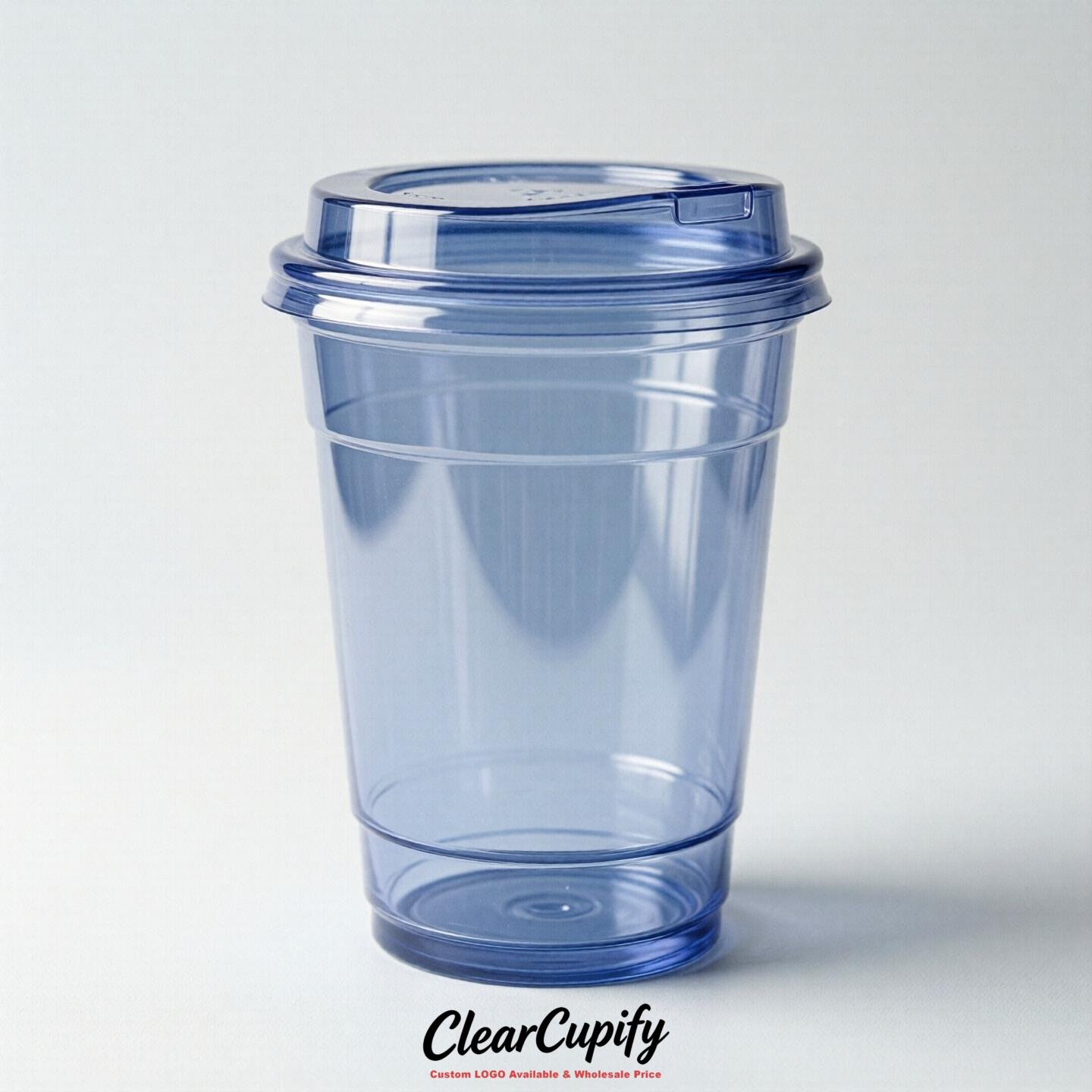 Blank Translucent Periwinkle Clear Plastic Cups with Lids - Choice of PET/PP/PLA