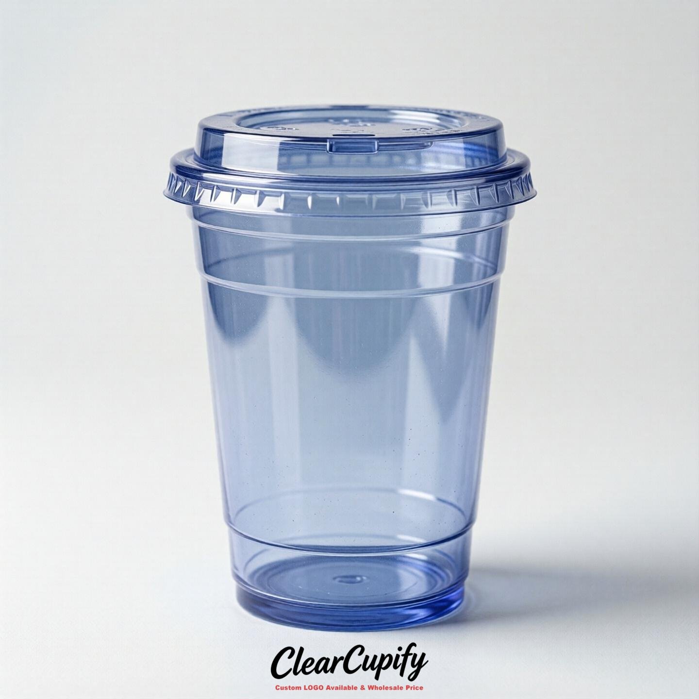 Blank Translucent Periwinkle Clear Plastic Cups with Lids - Choice of PET/PP/PLA