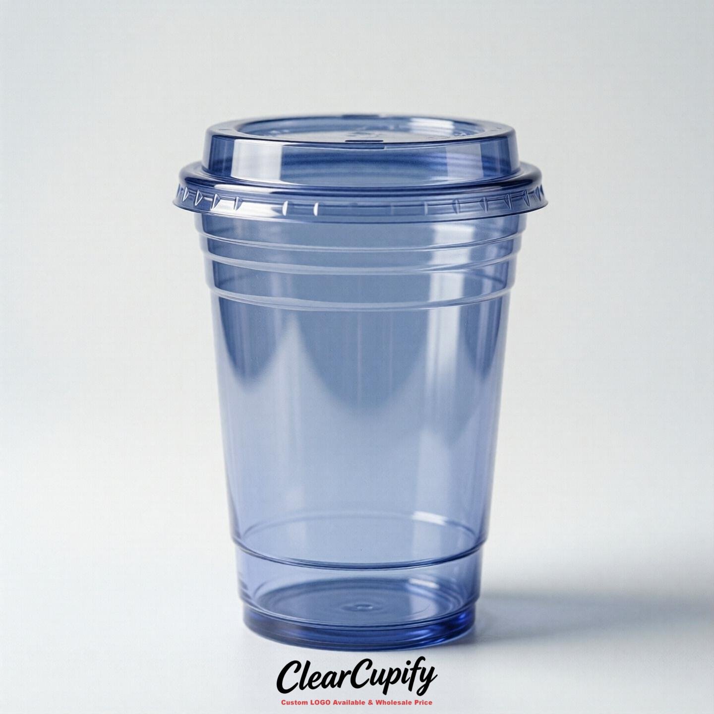 Blank Translucent Periwinkle Clear Plastic Cups with Lids - Choice of PET/PP/PLA