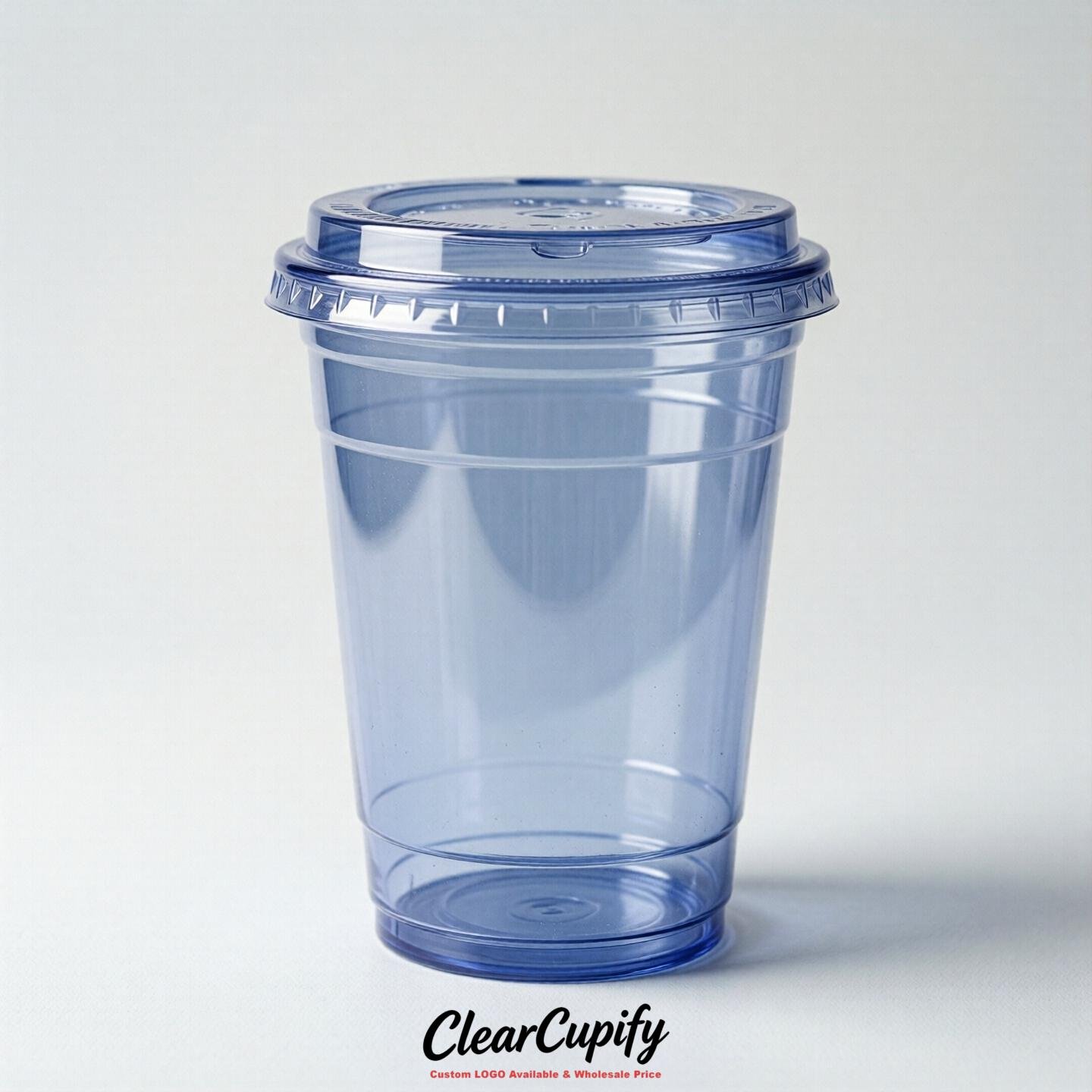 Blank Translucent Periwinkle Clear Plastic Cups with Lids - Choice of PET/PP/PLA