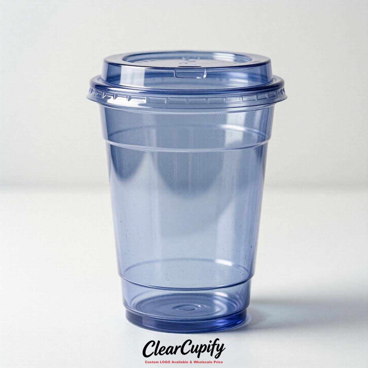 Blank Translucent Periwinkle Clear Plastic Cups with Lids - Choice of PET/PP/PLA
