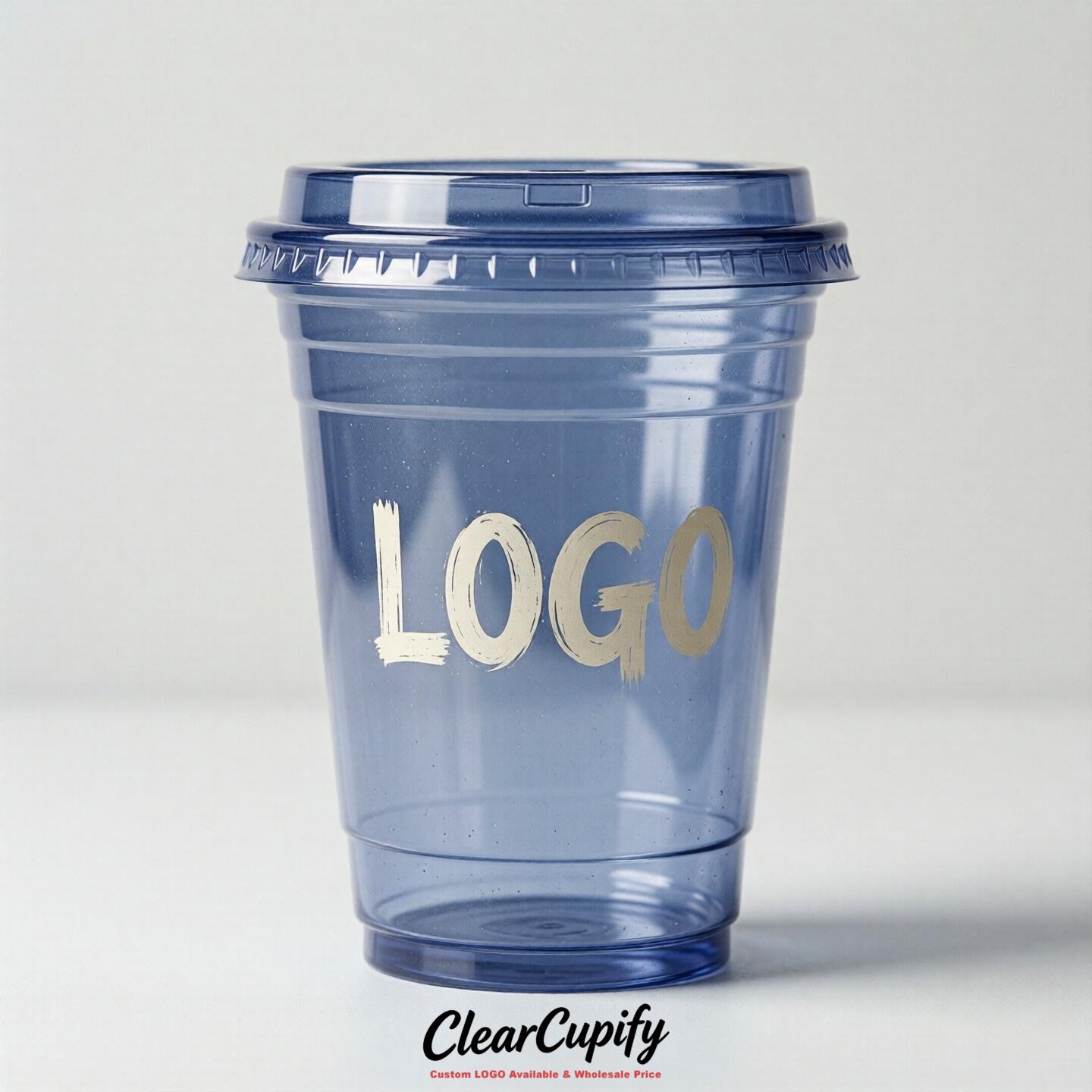 Periwinkle Clear Plastic Cups with Custom Logo 12oz / 16oz / 20oz / 24oz / 32oz Periwinkle Clear Plastic Cups with Custom Logo 12oz / 16oz / 20oz / 24oz / 32oz