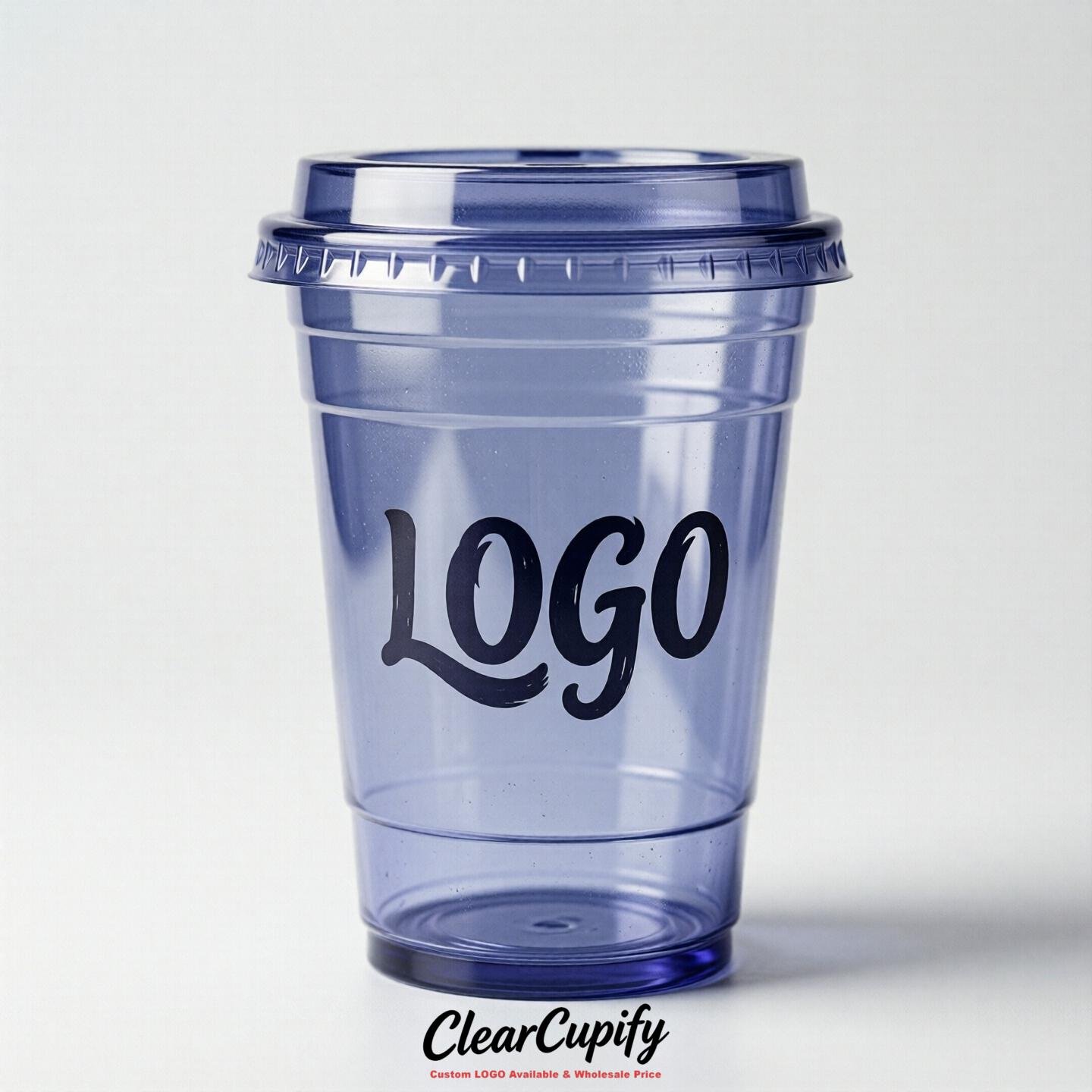 Periwinkle Clear Plastic Cups with Custom Logo 12oz / 16oz / 20oz / 24oz / 32oz