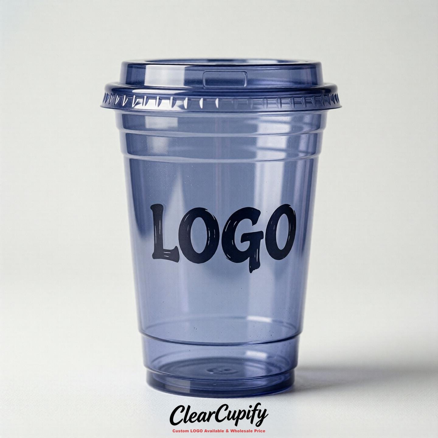 Periwinkle Clear Plastic Cups with Custom Logo 12oz / 16oz / 20oz / 24oz / 32oz