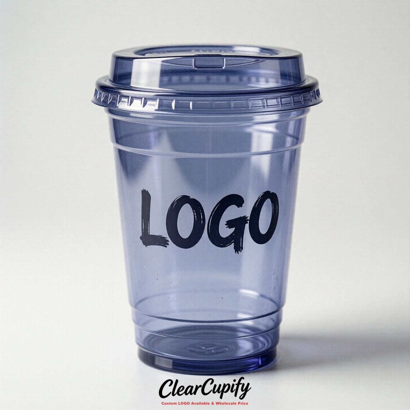Periwinkle Clear Plastic Cups with Custom Logo 12oz / 16oz / 20oz / 24oz / 32oz