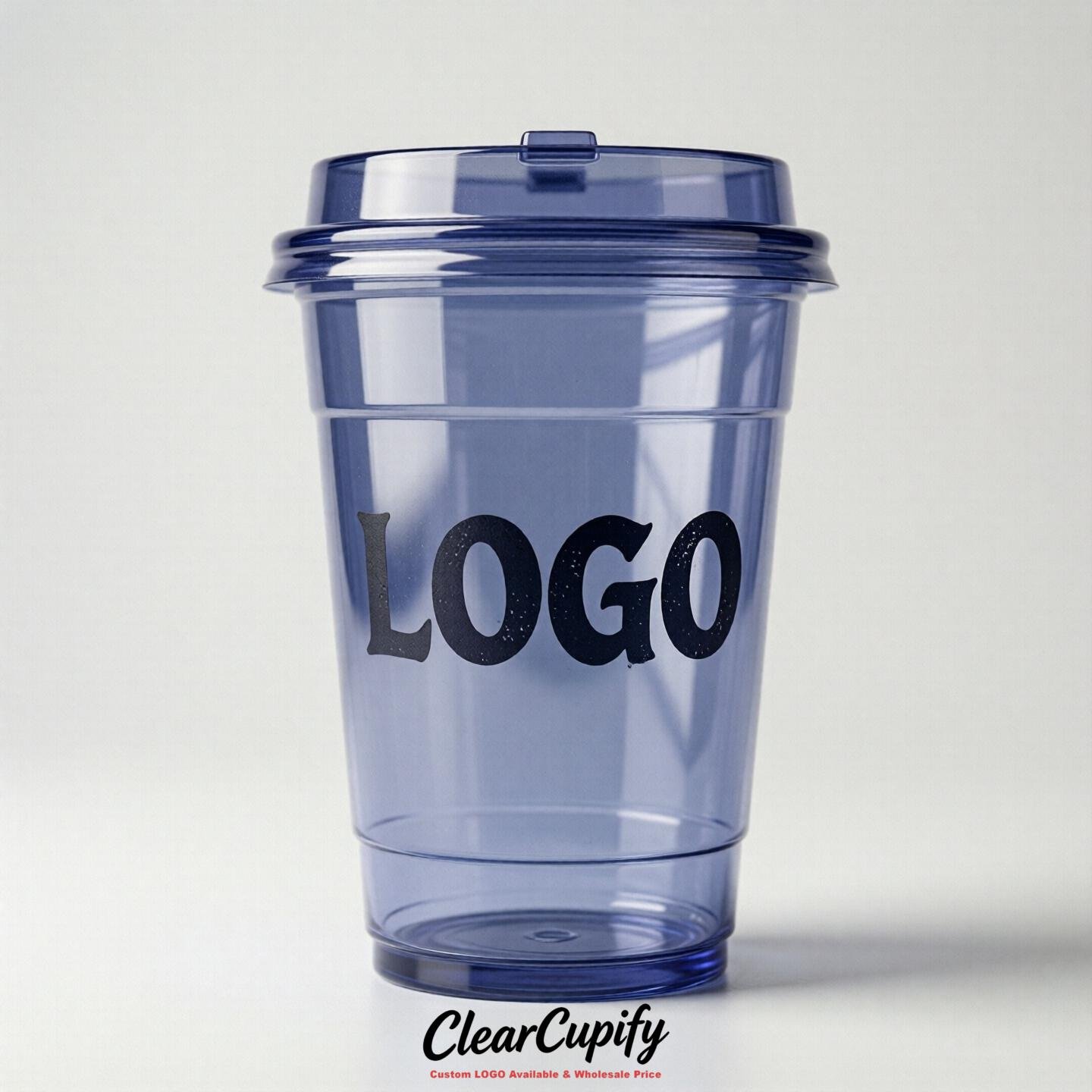 Periwinkle Clear Plastic Cups with Custom Logo 12oz / 16oz / 20oz / 24oz / 32oz