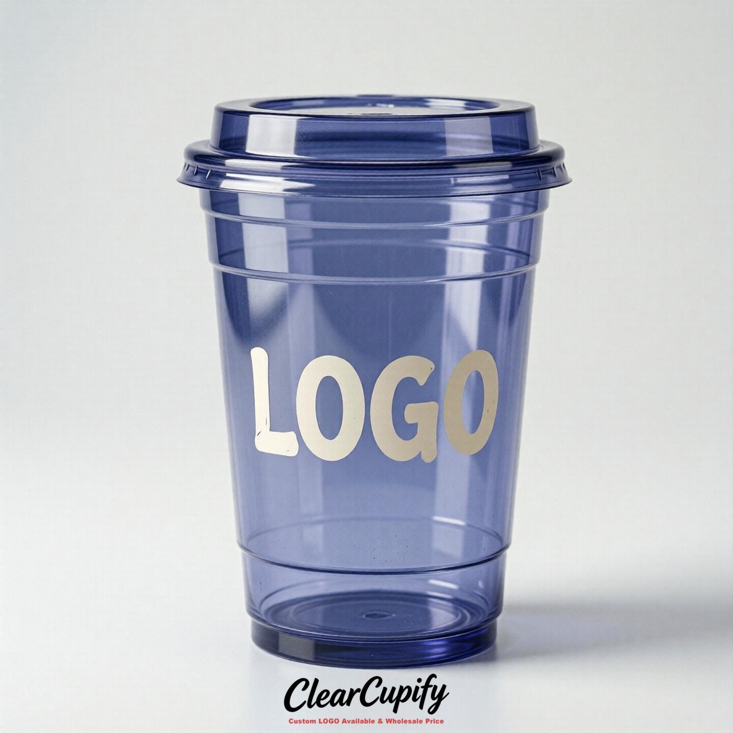 Periwinkle Clear Plastic Cups with Custom Logo 12oz / 16oz / 20oz / 24oz / 32oz