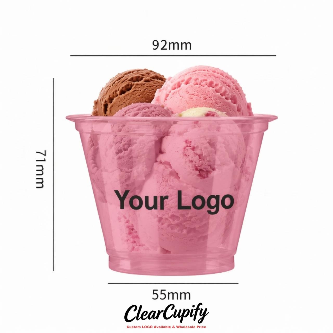 Pink Clear Plastic Ice Cream Cups Wholesale with Custom Logo