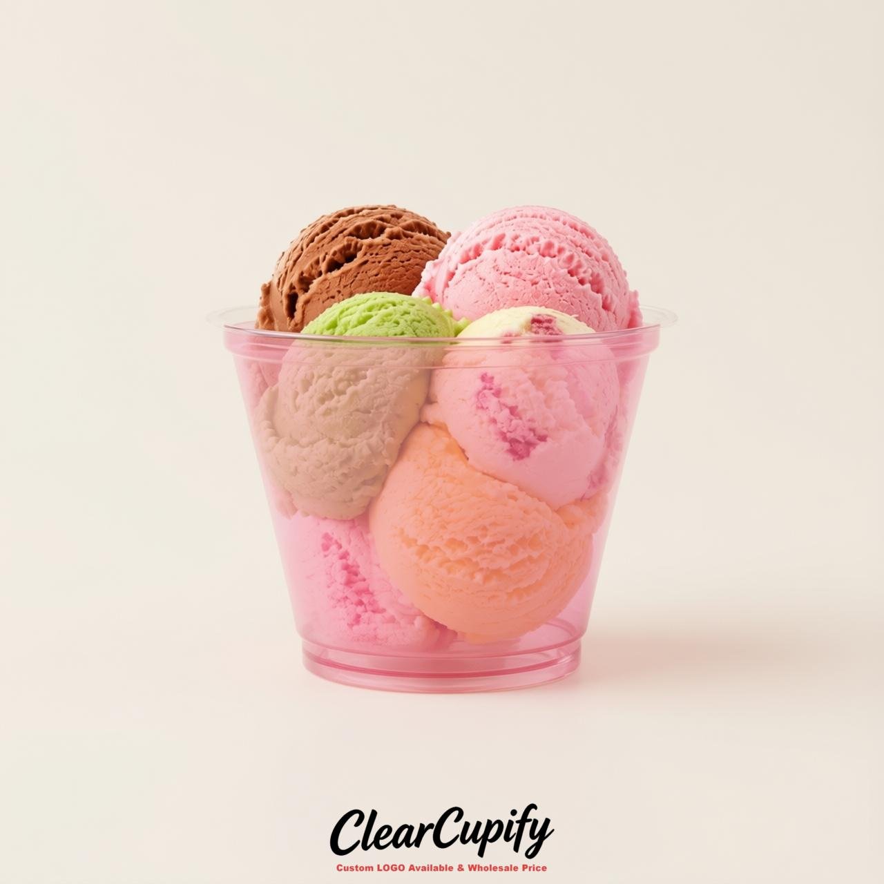 Pink Clear Plastic Ice Cream Cups Wholesale with Custom Logo