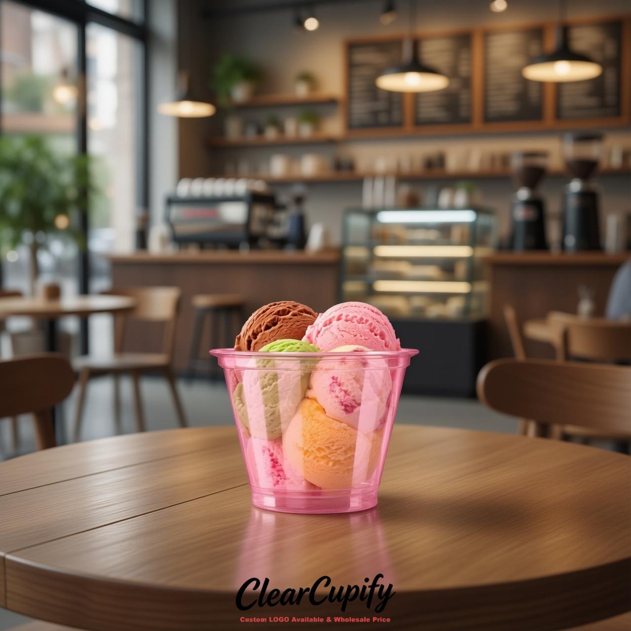 Pink Clear Plastic Ice Cream Cups Wholesale with Custom Logo