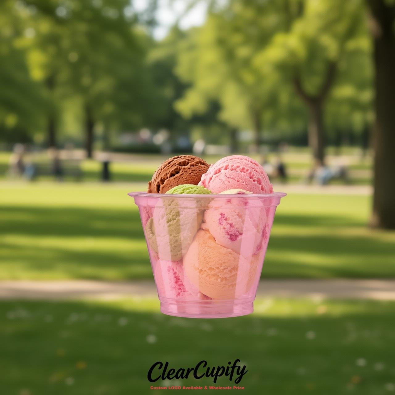 Pink Clear Plastic Ice Cream Cups Wholesale with Custom Logo