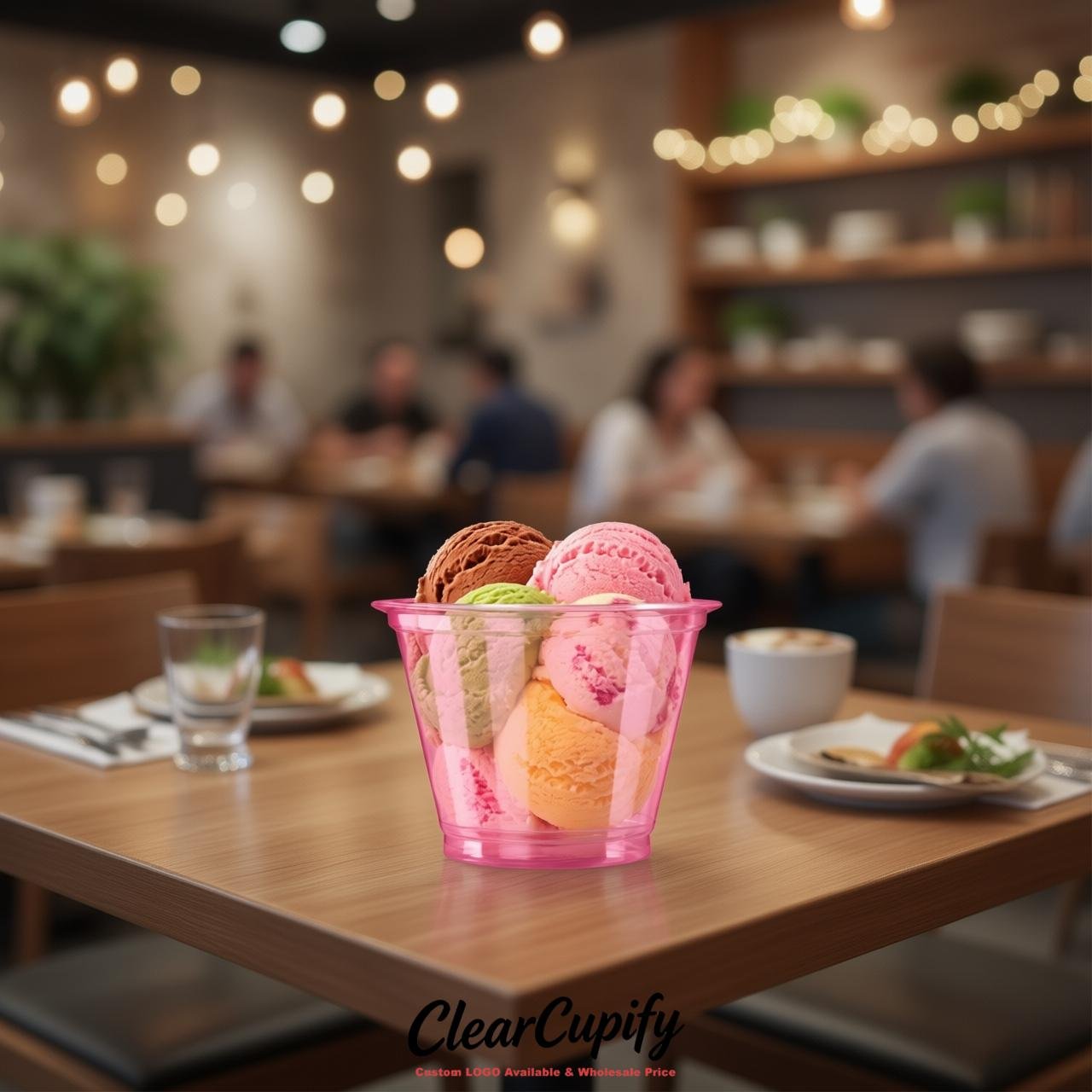 Pink Clear Plastic Ice Cream Cups Wholesale with Custom Logo