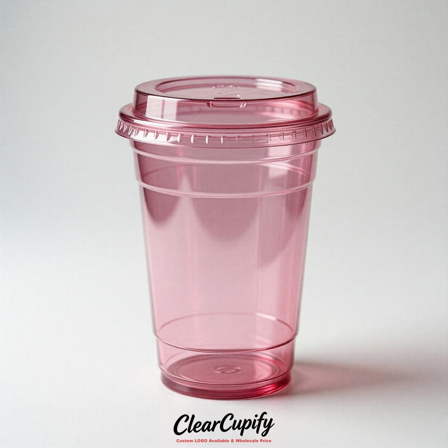 Blank Translucent Pink Clear Plastic Cups with Lids - Choice of PET/PP/PLA