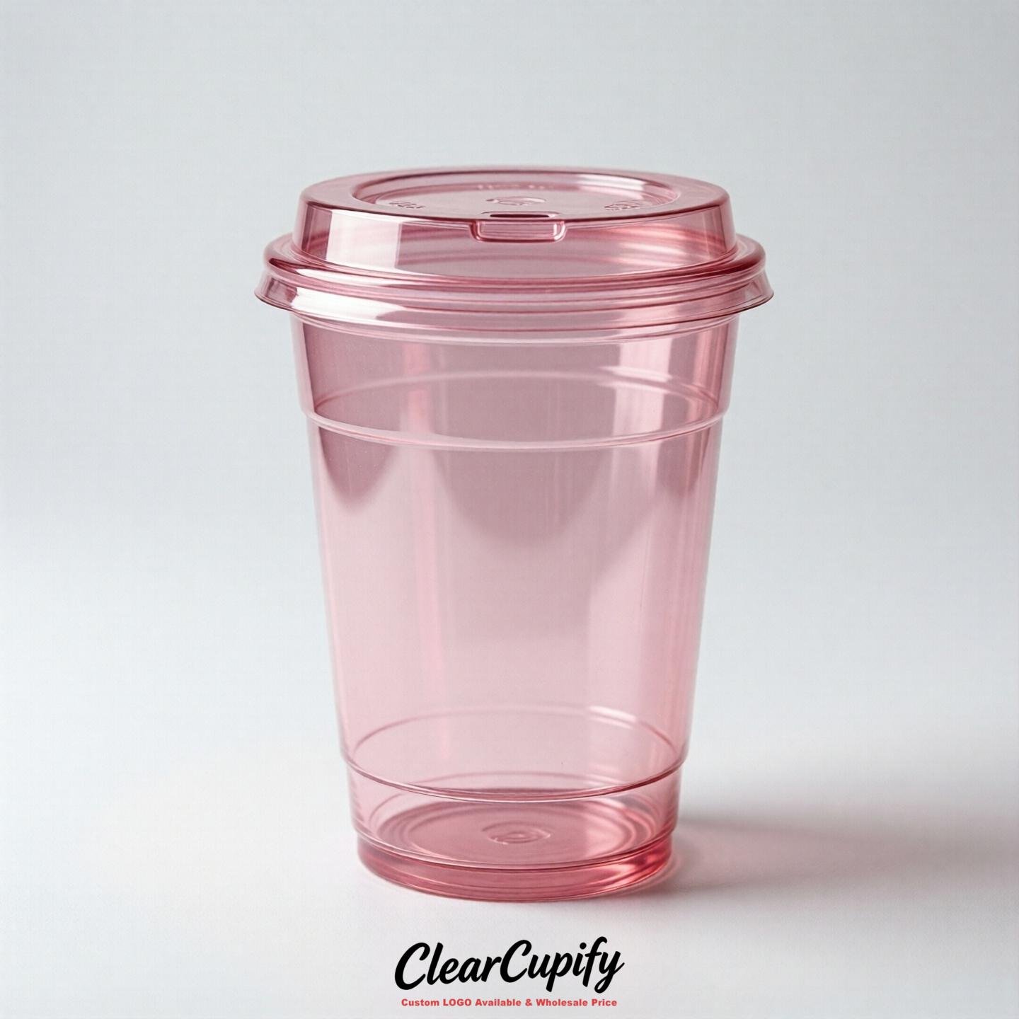Blank Translucent Pink Clear Plastic Cups with Lids - Choice of PET/PP/PLA