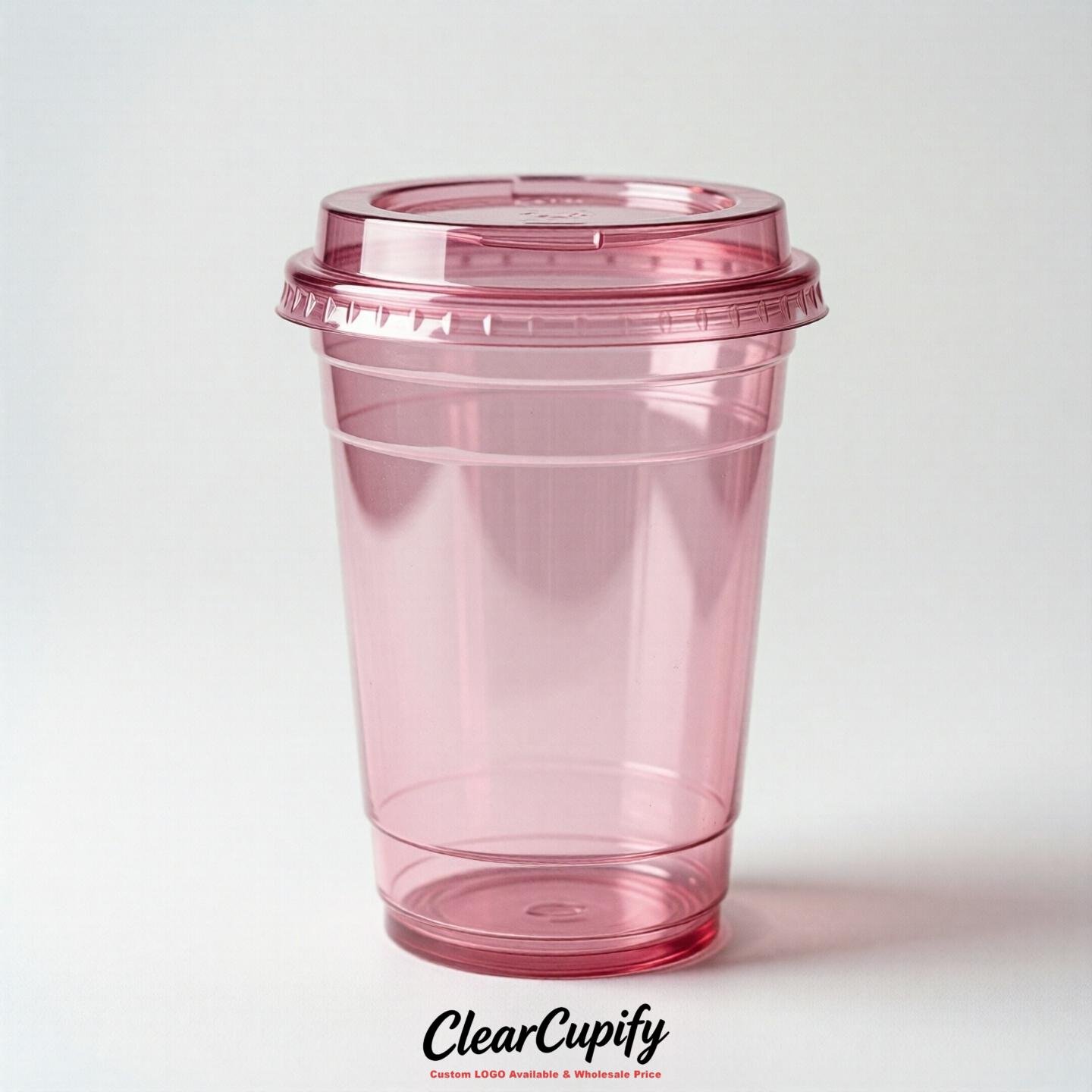 Blank Translucent Pink Clear Plastic Cups with Lids - Choice of PET/PP/PLA
