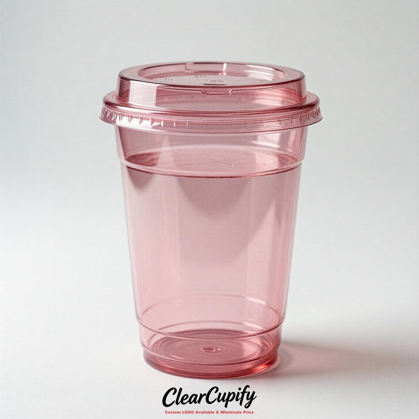 Blank Translucent Pink Clear Plastic Cups with Lids - Choice of PET/PP/PLA