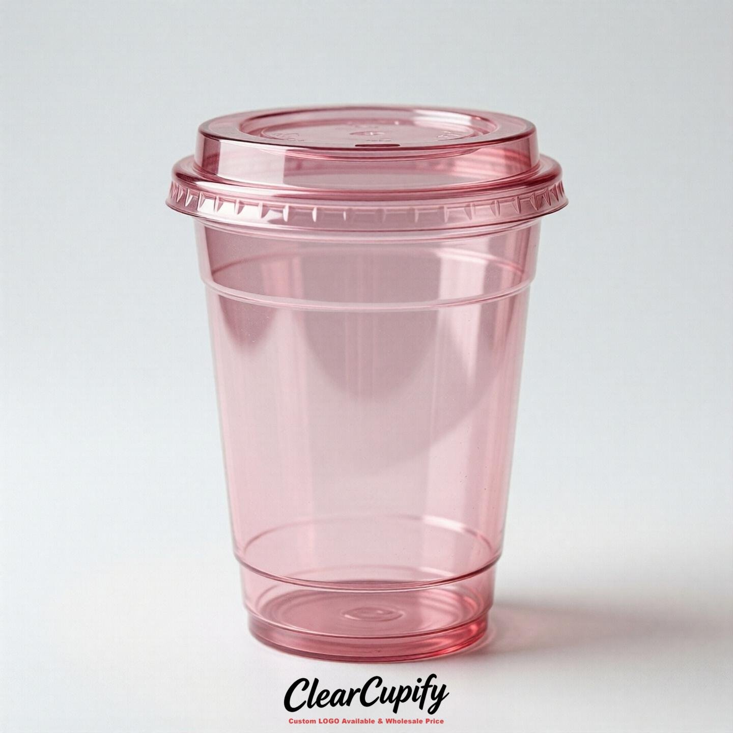 Blank Translucent Pink Clear Plastic Cups with Lids - Choice of PET/PP/PLA