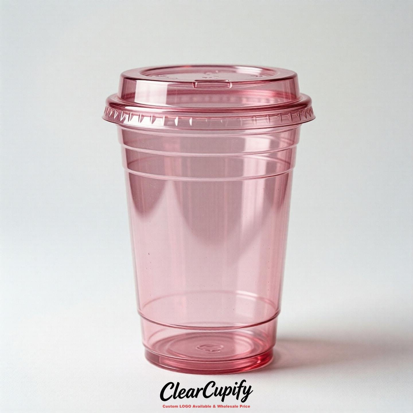 Blank Translucent Pink Clear Plastic Cups with Lids - Choice of PET/PP/PLA Blank Translucent Pink Clear Plastic Cups with Lids - Choice of PET/PP/PLA
