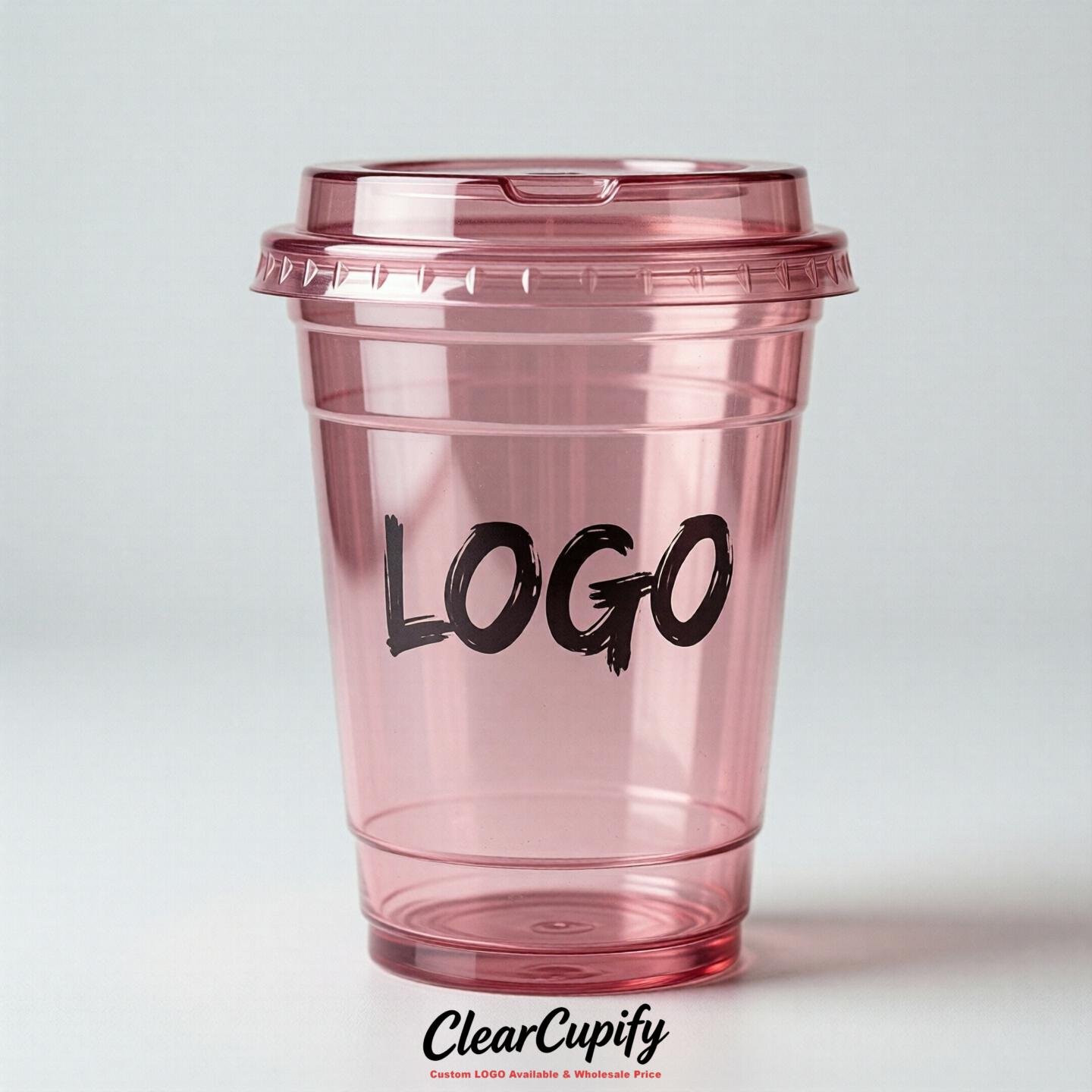 Pink Clear Plastic Cups with Custom Logo 12oz / 16oz / 20oz / 24oz / 32oz
