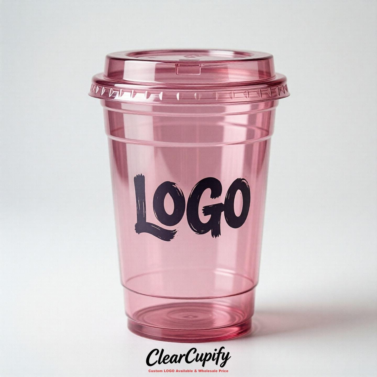 Pink Clear Plastic Cups with Custom Logo 12oz / 16oz / 20oz / 24oz / 32oz