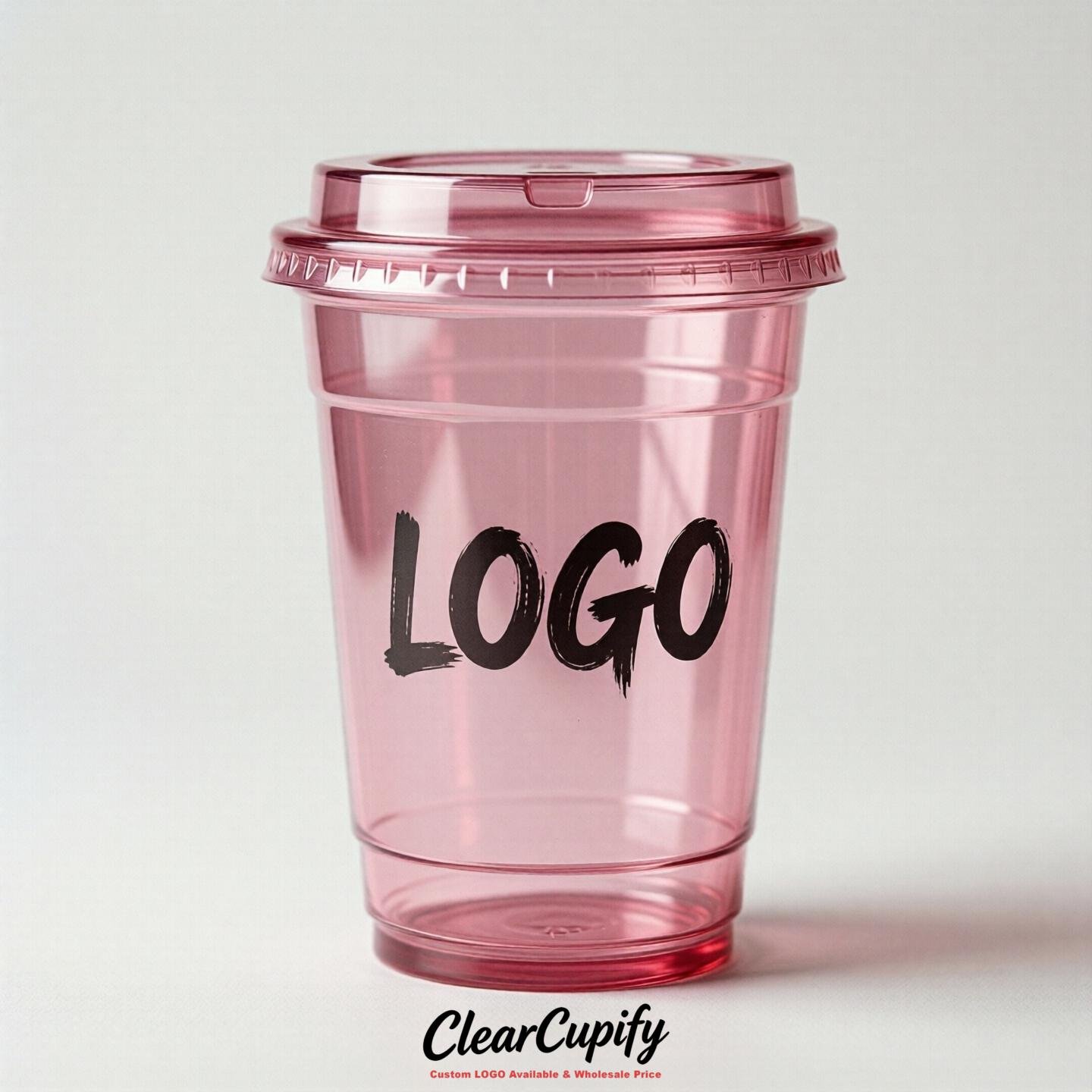Pink Clear Plastic Cups with Custom Logo 12oz / 16oz / 20oz / 24oz / 32oz