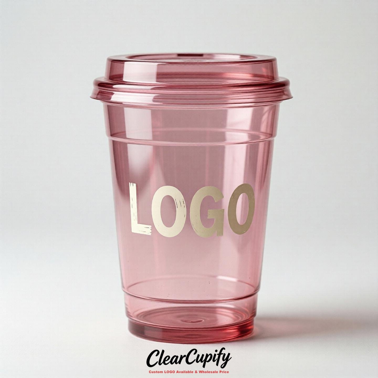 Pink Clear Plastic Cups with Custom Logo 12oz / 16oz / 20oz / 24oz / 32oz