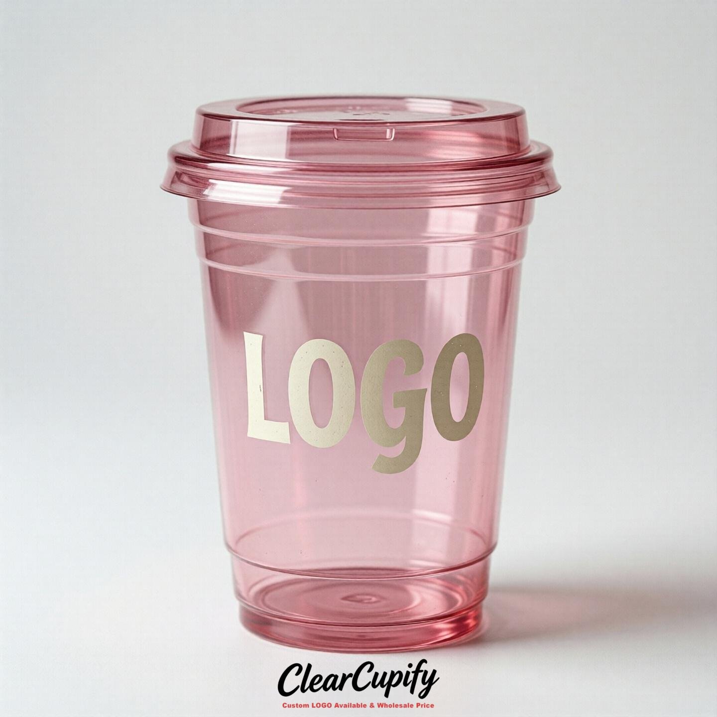 Pink Clear Plastic Cups with Custom Logo 12oz / 16oz / 20oz / 24oz / 32oz