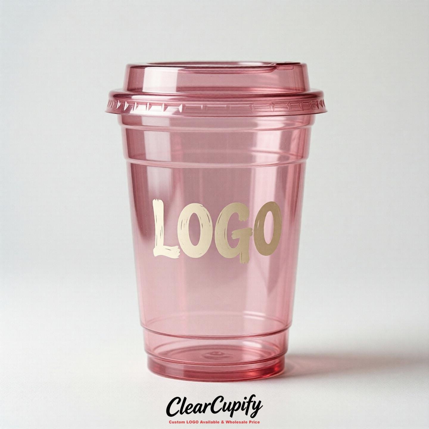Pink Clear Plastic Cups with Custom Logo 12oz / 16oz / 20oz / 24oz / 32oz