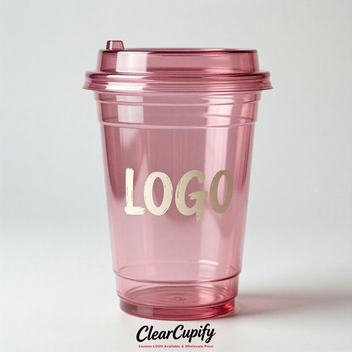 Pink Clear Plastic Cups with Custom Logo 12oz / 16oz / 20oz / 24oz / 32oz