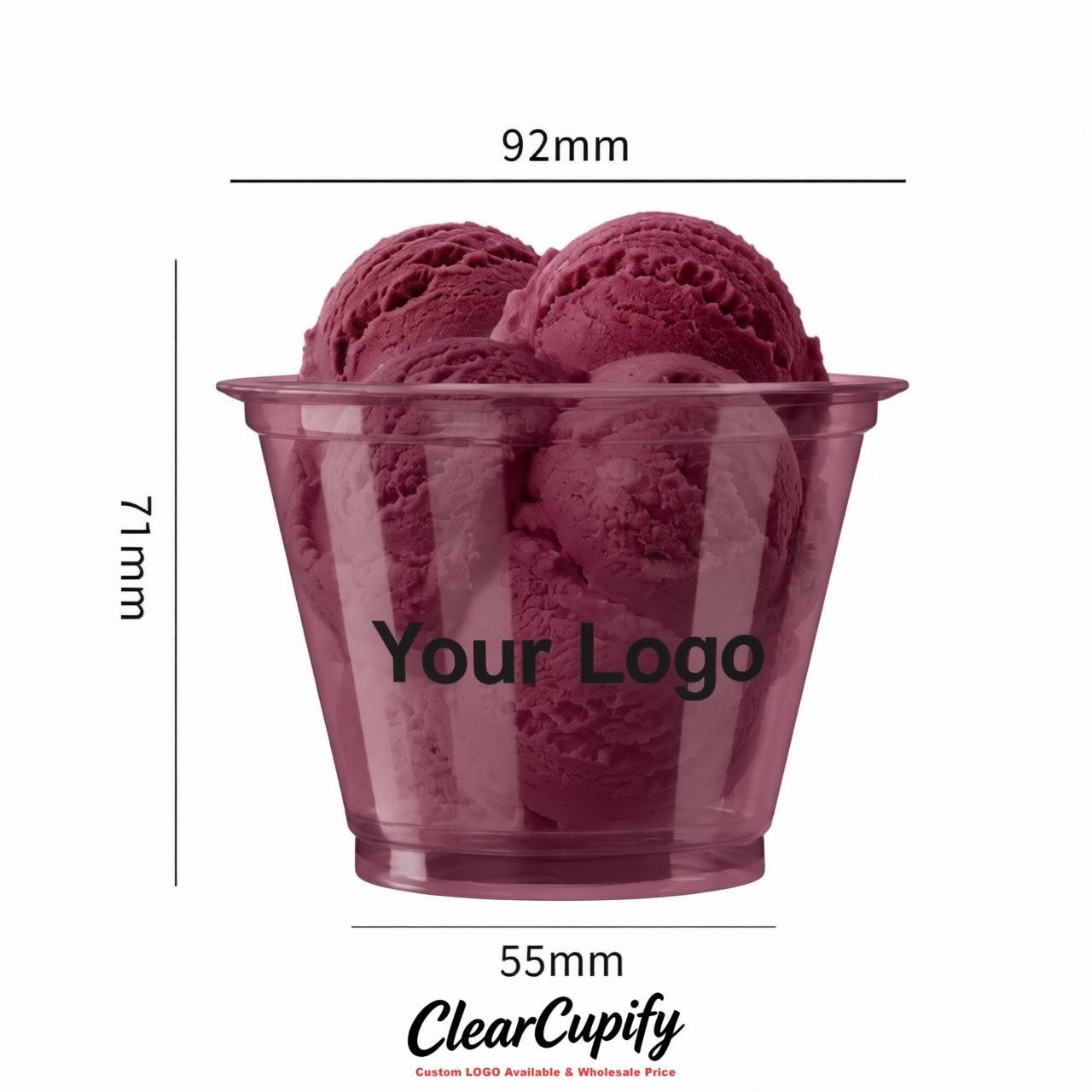 Plum Clear Plastic Ice Cream Cups Wholesale with Custom Logo