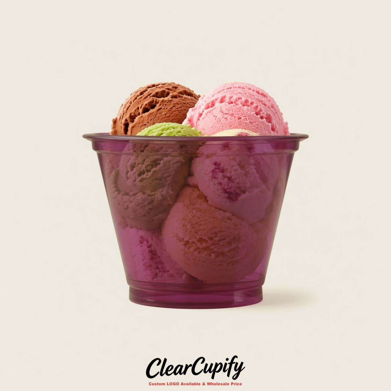 Plum Clear Plastic Ice Cream Cups Wholesale with Custom Logo