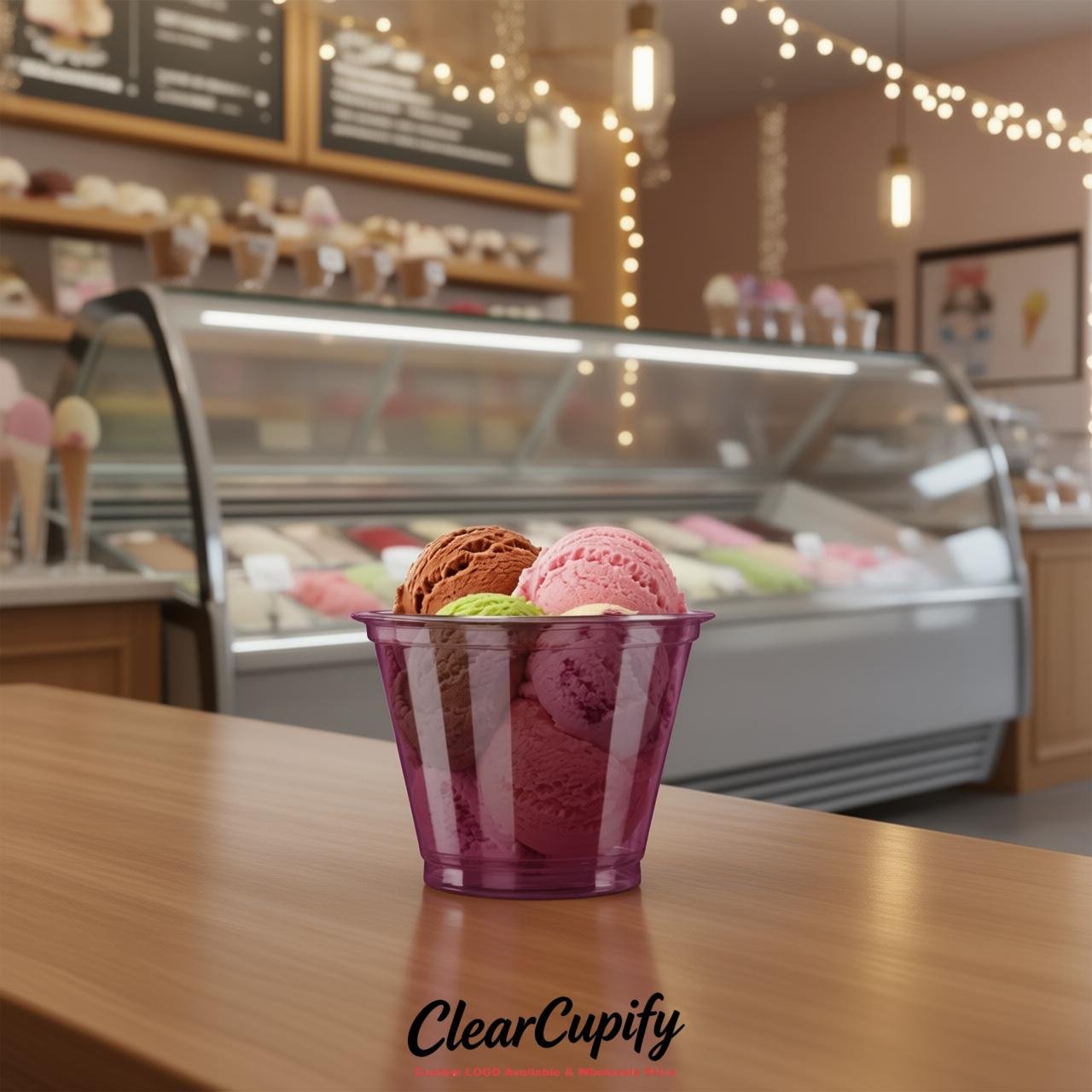 Plum Clear Plastic Ice Cream Cups Wholesale with Custom Logo