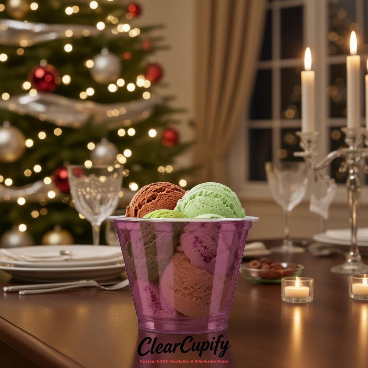 Plum Clear Plastic Ice Cream Cups Wholesale with Custom Logo