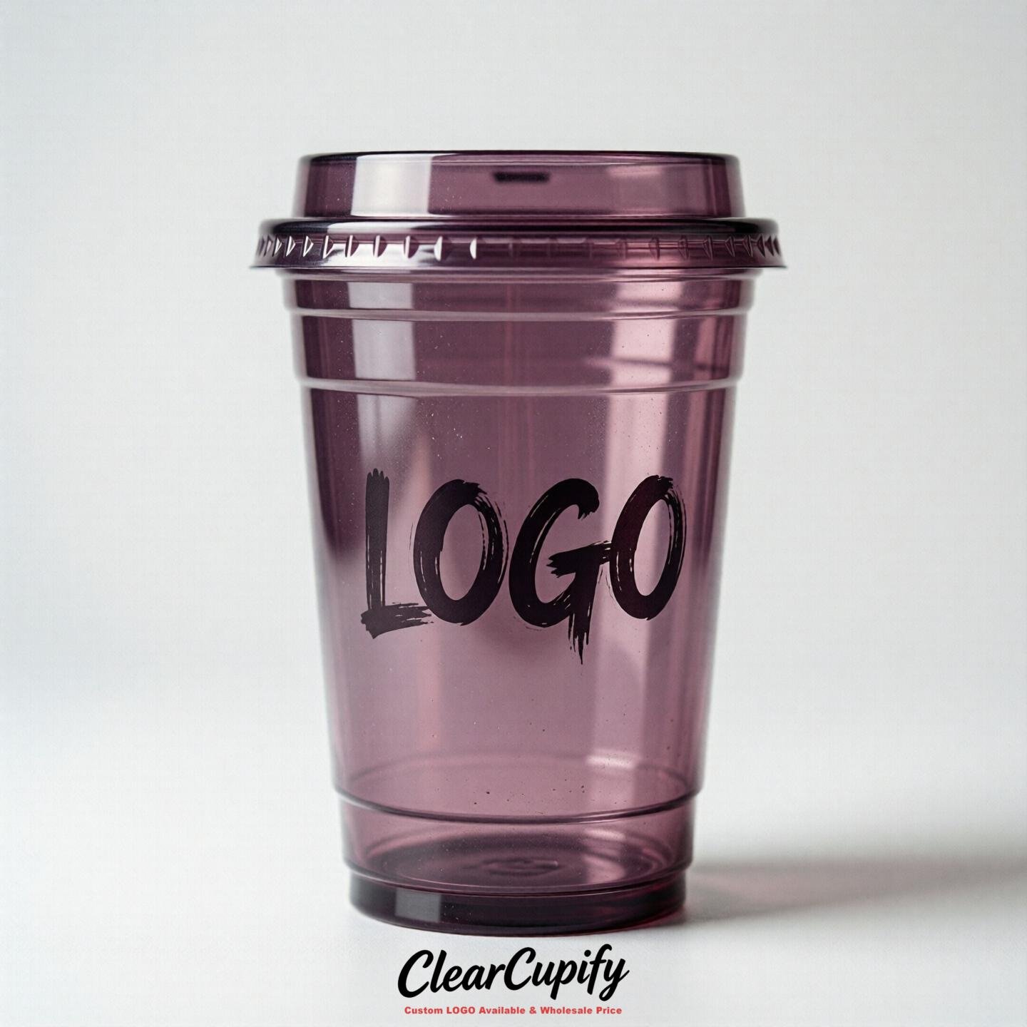 Plum Clear Plastic Cups with Custom Logo 12oz / 16oz / 20oz / 24oz / 32oz Plum Clear Plastic Cups with Custom Logo 12oz / 16oz / 20oz / 24oz / 32oz
