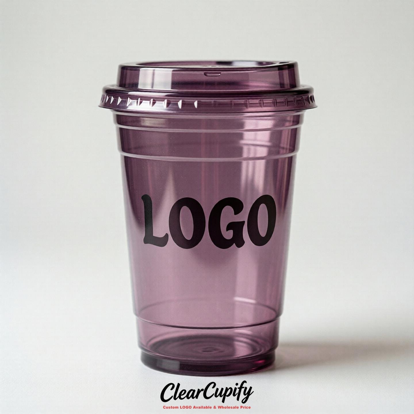 Plum Clear Plastic Cups with Custom Logo 12oz / 16oz / 20oz / 24oz / 32oz