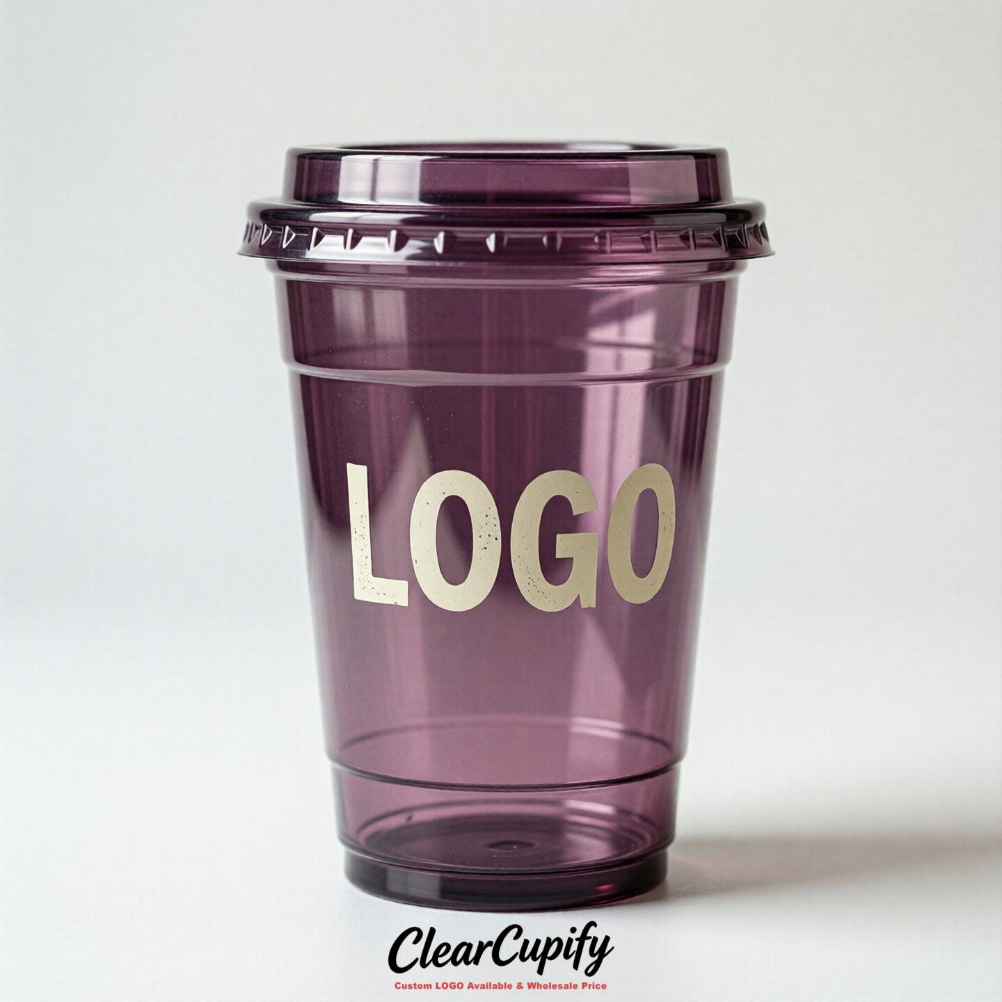 Plum Clear Plastic Cups with Custom Logo 12oz / 16oz / 20oz / 24oz / 32oz