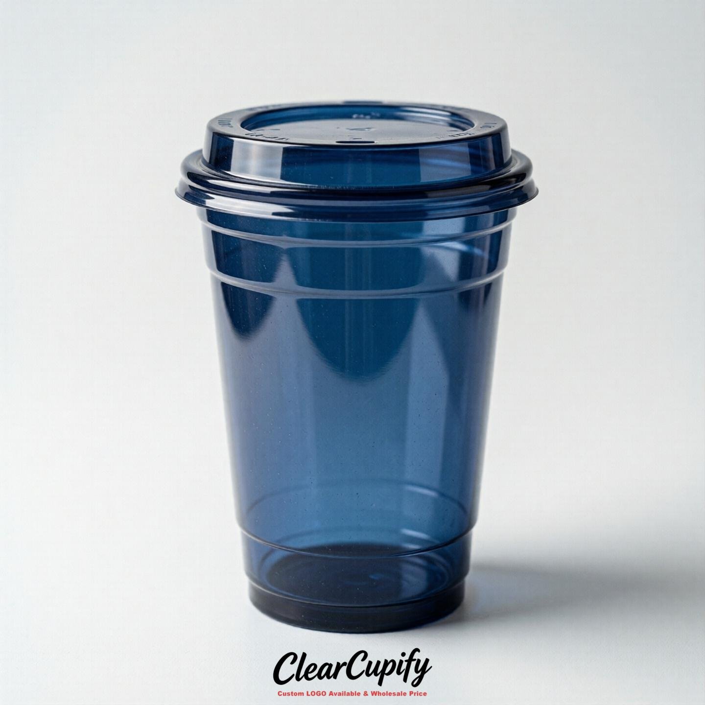 Blank Translucent Prussian Blue Clear Plastic Cups with Lids - Choice of PET/PP/PLA