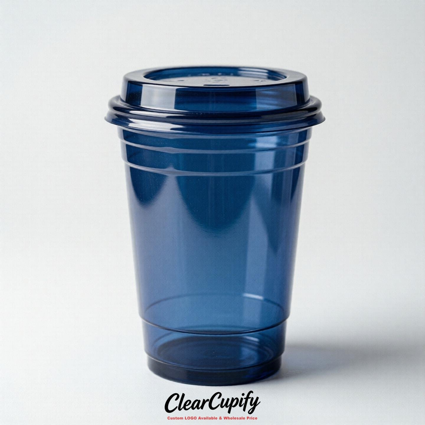 Blank Translucent Prussian Blue Clear Plastic Cups with Lids - Choice of PET/PP/PLA