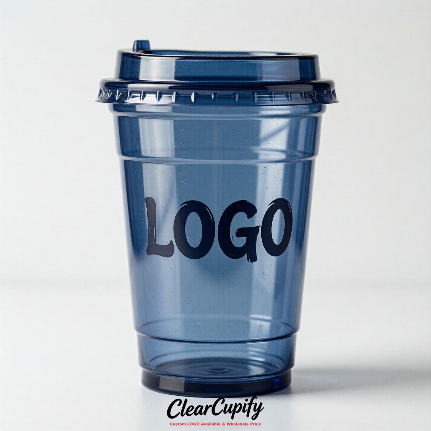 Prussian Blue Clear Plastic Cups with Custom Logo 12oz / 16oz / 20oz / 24oz / 32oz